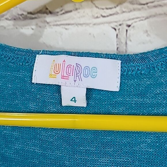 LuLaRoe Kids Sariah Cardigan Turquoise Heather Full Length Pockets Knit Sweater - Picture 3 of 7